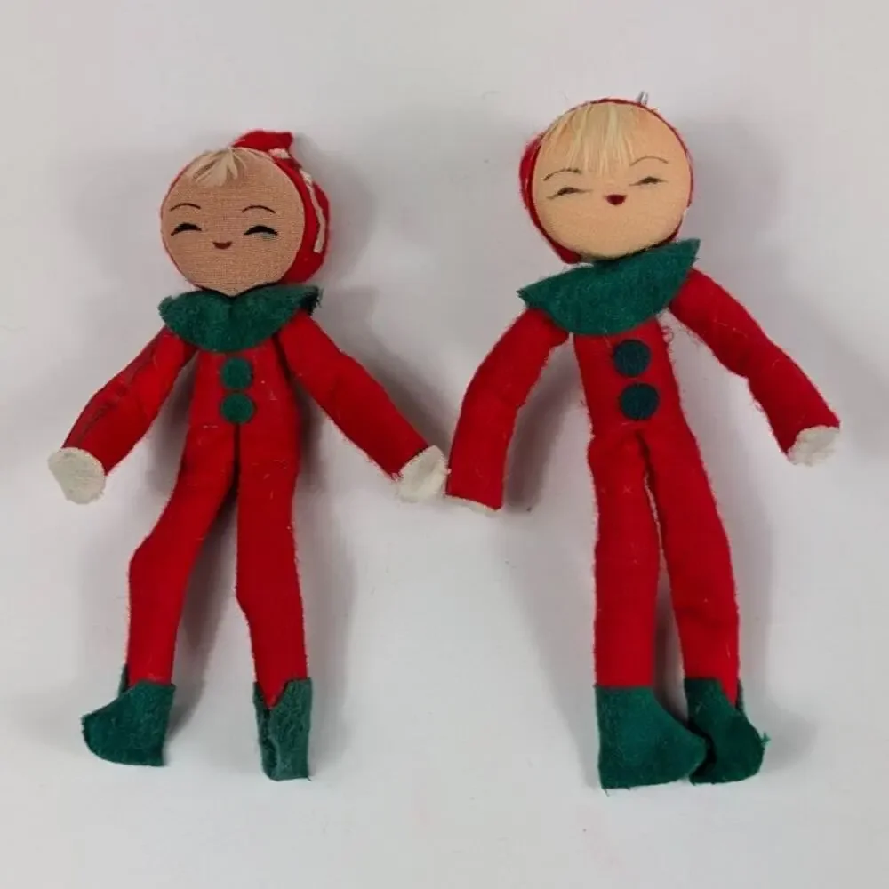 Vintage Felt Pixie Christmas Elves Poseable Christmas Holiday Decor Kitsch Nylon